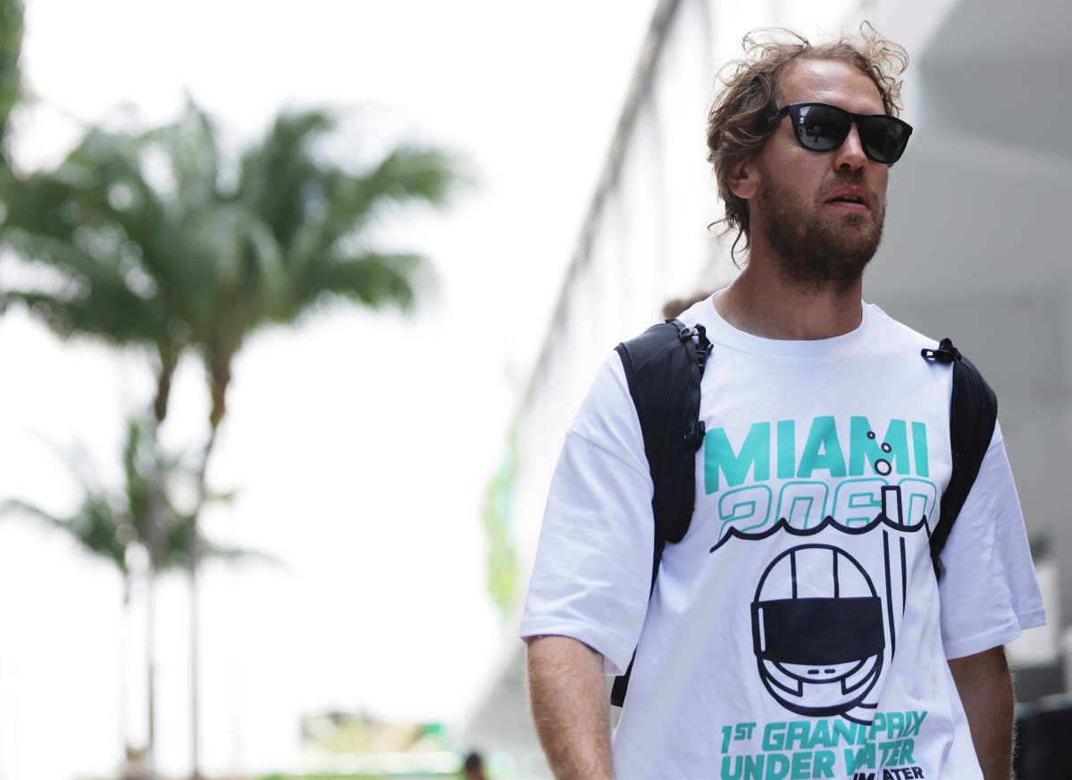 Sebastian Vettel wears 'Miami 2060: First Grand Prix underwater' t-shirt to F1 weekend opening party