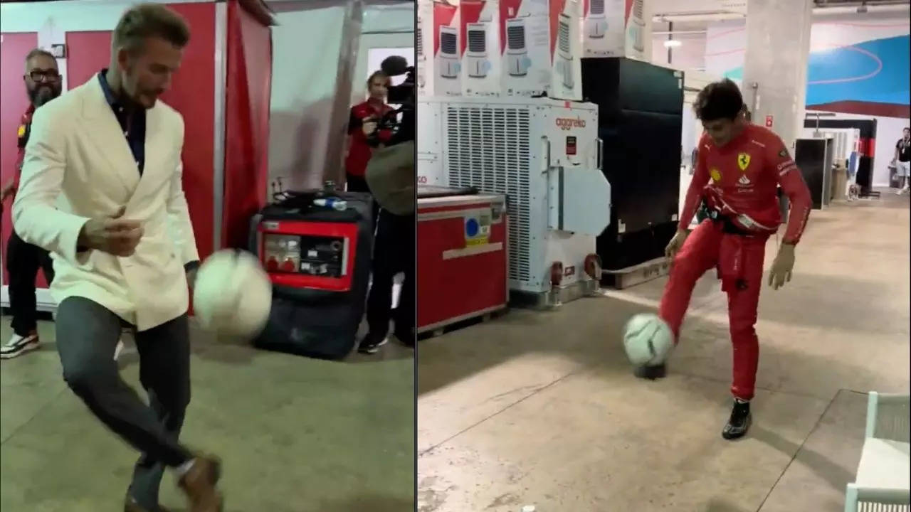 WATCH Ferrari F1 driver Charles Leclerc Footballs David Beckham pass a ball around before Miami lights out