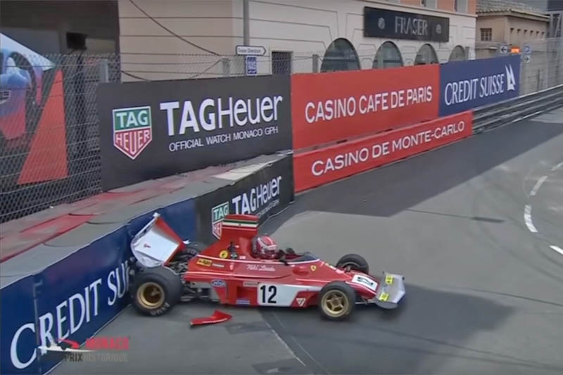 Leclerc crashes Lauda's 1974 Ferrari