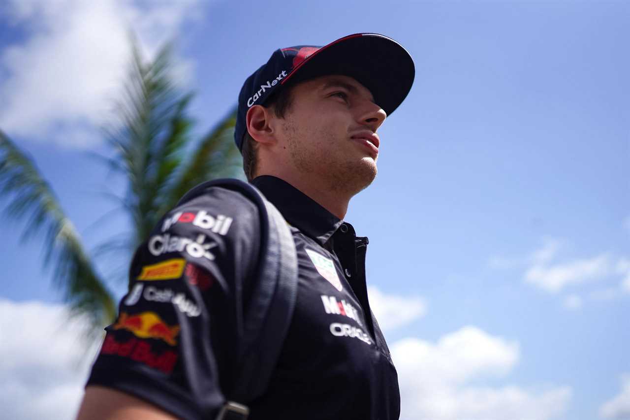 Max Verstappen looks on in the Paddock during the F1 Grand Prix of Miami (Photo by Alex Bierens de Haan/Getty Images)