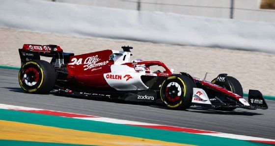 Alfa Romeo F1 Team Orlen C42 car on the track at the Spanish Grand Prix 