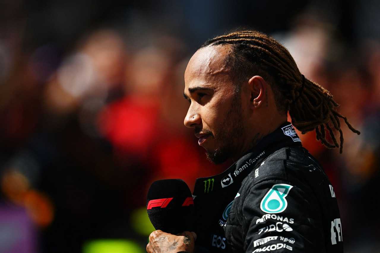 Lewis Hamilton talks to the media in parc ferme during the F1 Grand Prix of Canada at Circuit Gilles Villeneuve on June 19, 2022 in Montreal, Quebec. (Photo by Clive Mason/Getty Images)