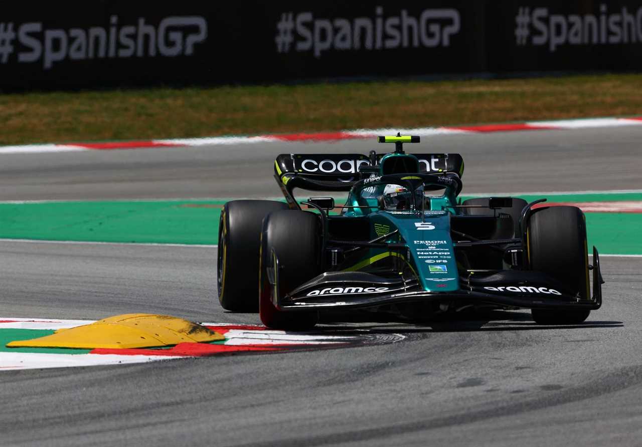 Aston Martin F1 driver Sebastian Vettel in action during the 2022 F1 Spanish GP (Photo by Mark Thompson/Getty Images)