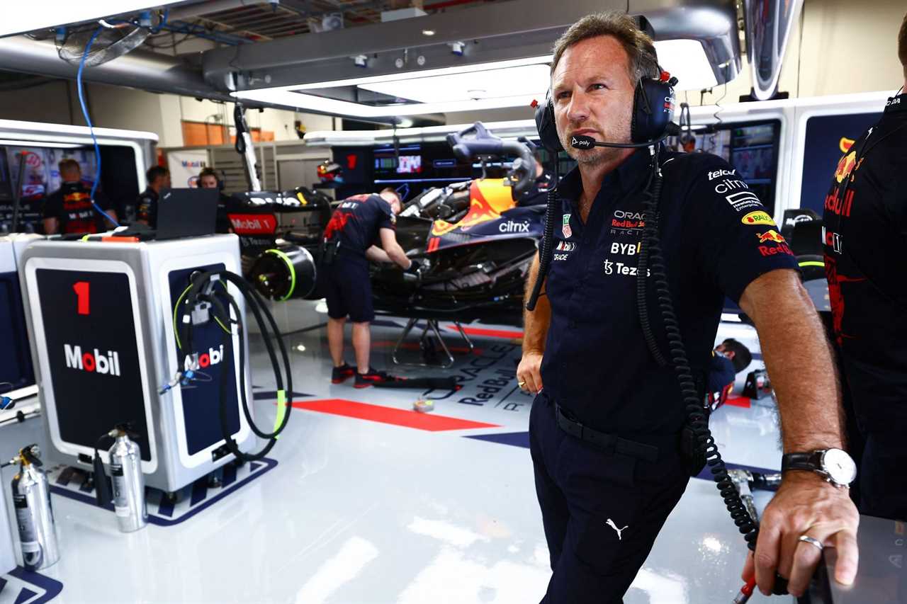 Red Bull Racing team principal Christian Horner looks on in the garage during final practice ahead of the F1 Grand Prix of Miami (Photo by Mark Thompson/Getty Images)