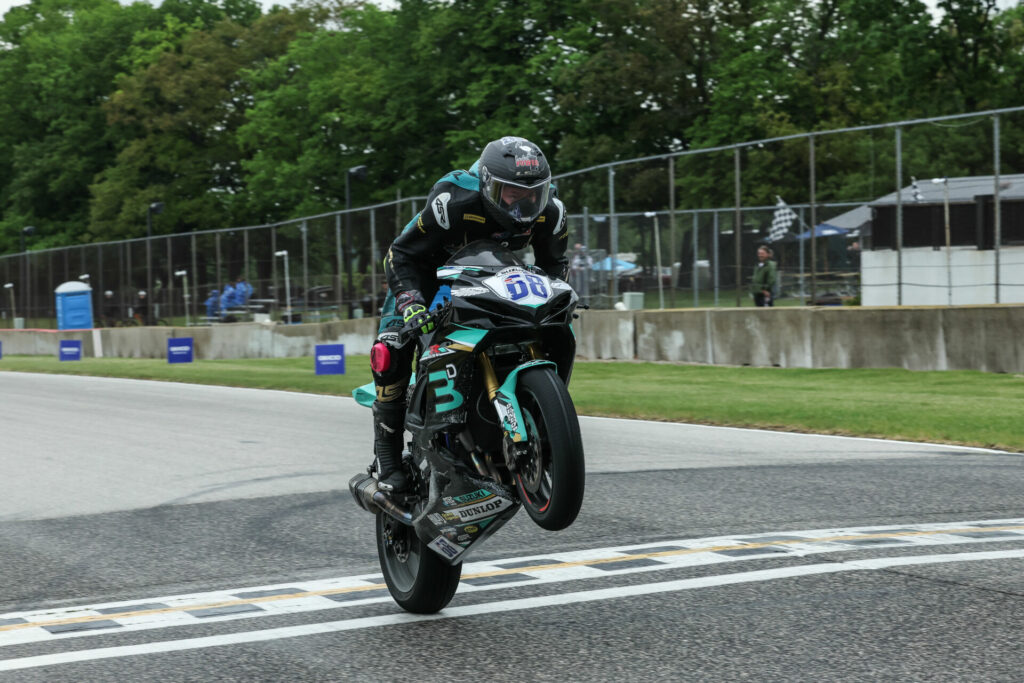 Luke Power (68) celebrates his podium finish in Supersport Race Two. Photo by Brian J. Nelson, courtesy Luke Power Racing.