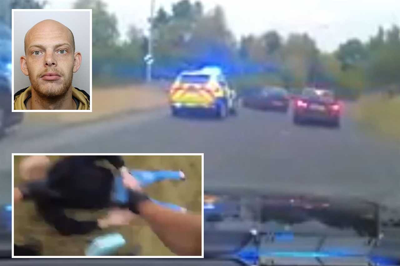 Watch as motorist with 4 flat tires drives wrong way down M62 in police chase