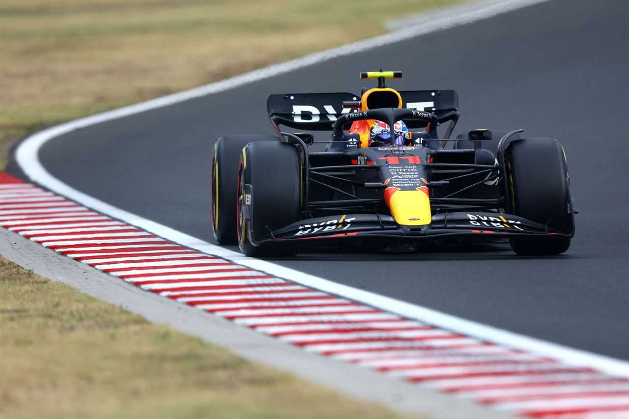 Red Bull driver Sergio Perez in action during the 2022 F1 Hungarian GP. (Photo by Francois Nel/Getty Images)