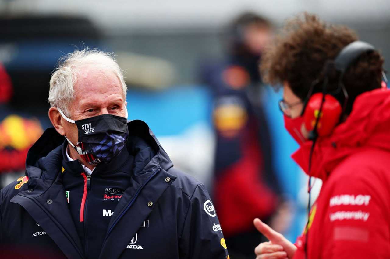 F1 Eifel Grand Prix - Helmut Marko talks to Mattia Binotto.