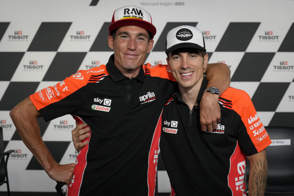 New teammates Aleix Espargaro (left) and Maverick Vinales (right).  Photo courtesy Dorna.