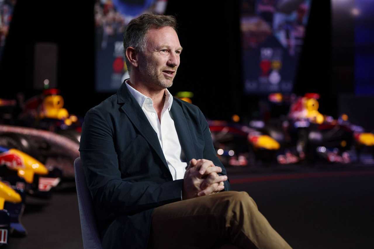 Red Bull team boss Christian Horner speaks to the media at the launch event of the RB17 (Photo by Alex Morton/Getty Images for Red Bull Racing)