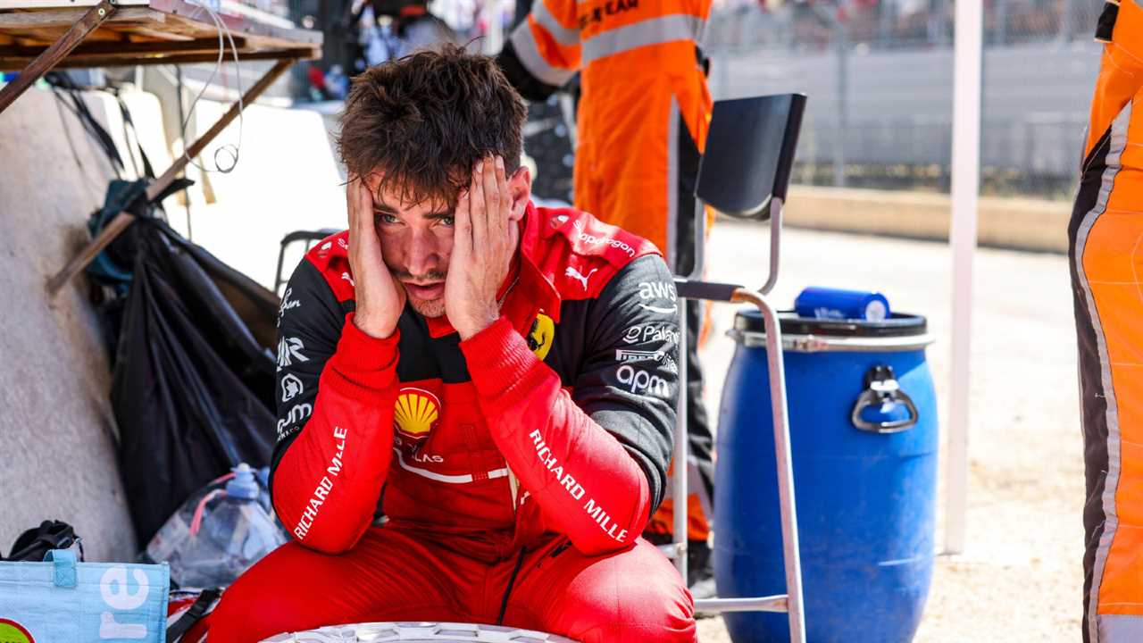 Ferrari's Charles Leclerc disappointed at the French Grand Prix.  Paul Ricard, July 2022.