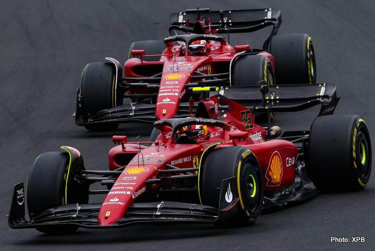 Carlos Sainz Jr (ESP), Scuderia Ferrari and Charles Leclerc (FRA), Scuderia Ferrari 07/31/2022.  Formula 1 World Championship, Rd 13, Hungarian Grand Prix, Budapest, Hungary, Race Day.  - www.xpbimages.com, email: requests@xpbimages.com © Copyright: Charniaux / XPB Images