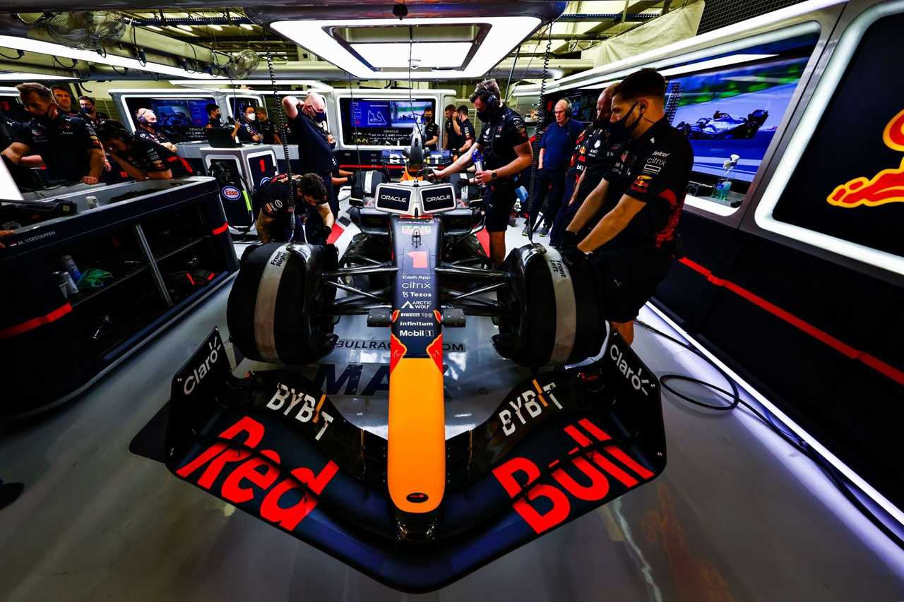 Max Verstappen's RB18 in the Red Bull garage during Day 3 of pre-season testing in Bahrain (Photo by Mark Thompson/Getty Images)