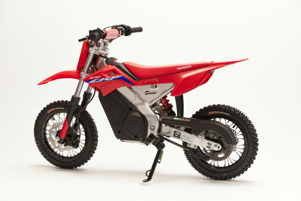 A 2022-model Greenger x Honda CRF-E2 electric mini dirt bike.  Photo courtesy American Honda.