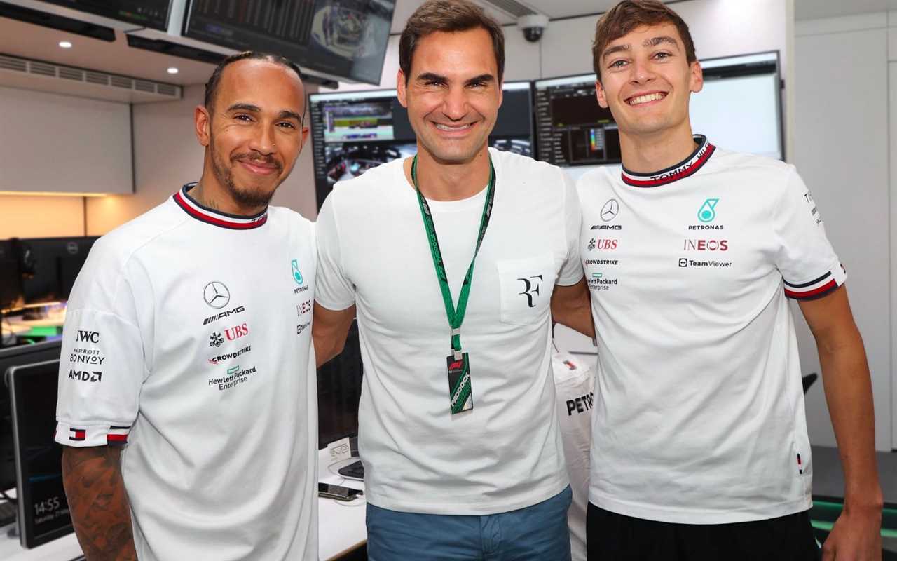 Lewis Hamilton (Left), Roger Federer (Centre), George Russell (Right)