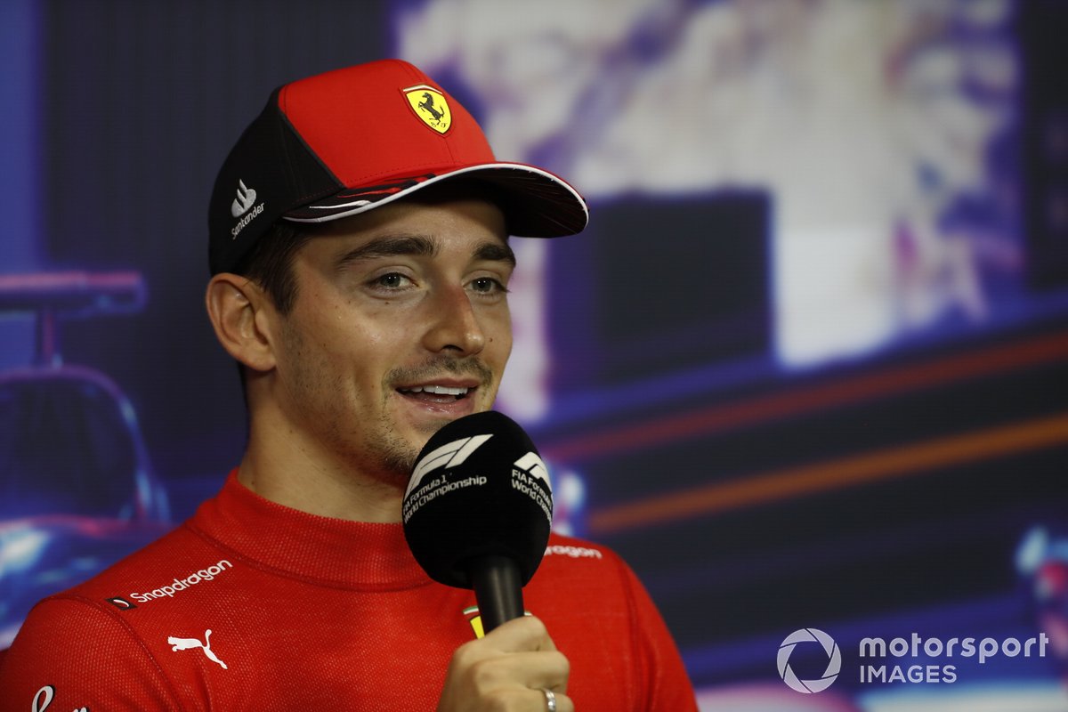 Pole man Charles Leclerc, Ferrari, in the post qualifying press conference