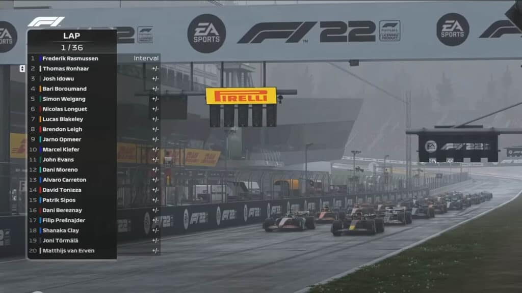 F1 Esports Series Pro 2022, Red Bull Ring race start