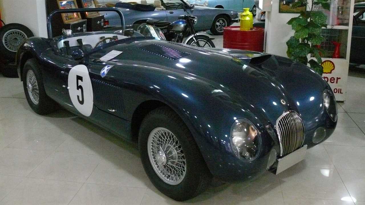 1955 Jaguar XK120C parked at Malta Classic Car Museum Malta