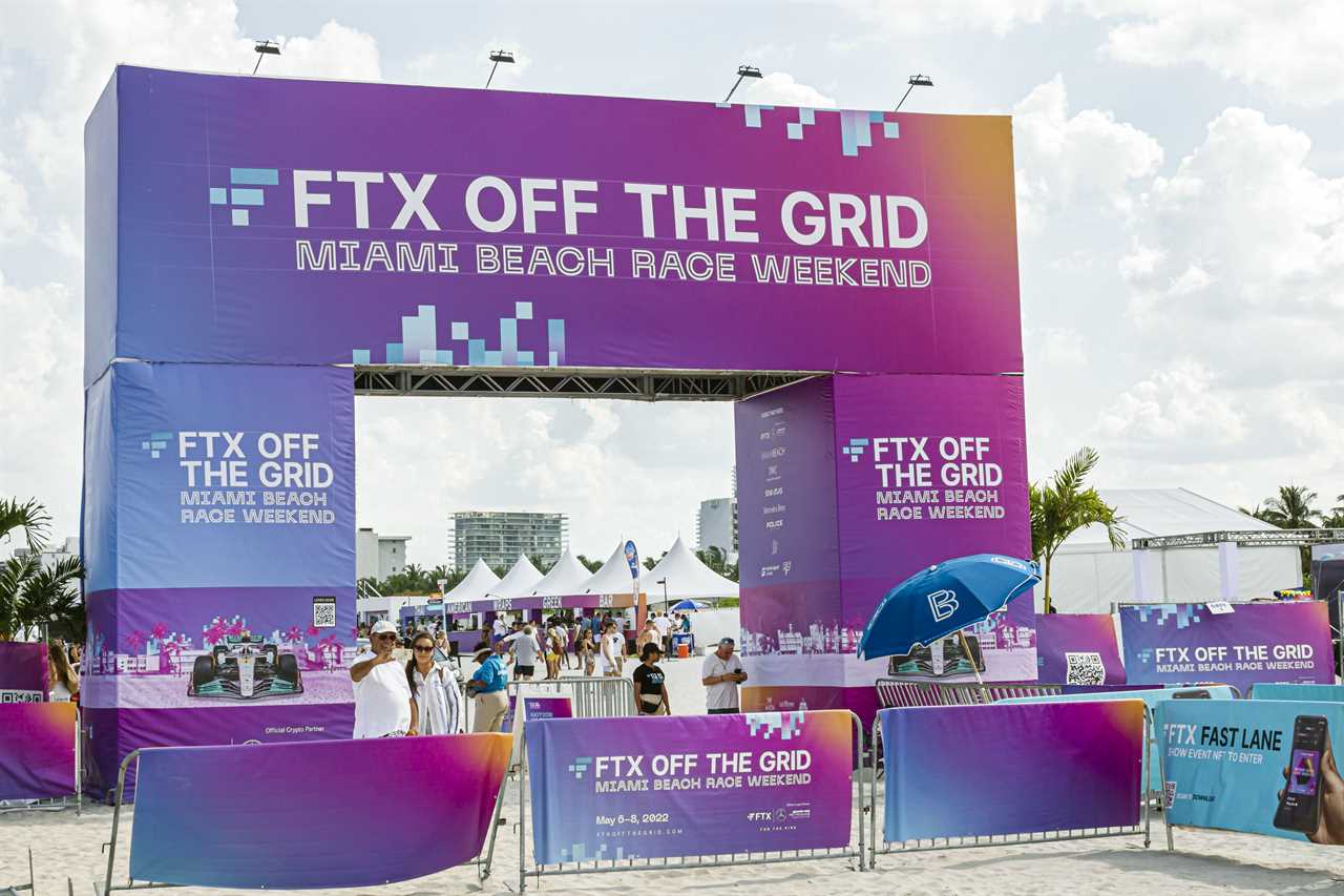 Miami Beach, Florida, FTX off the grid free event, race weekend grand prix, entrance sign
