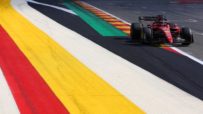 A photo of Charles LecLerc's F1 car in Belgium. 