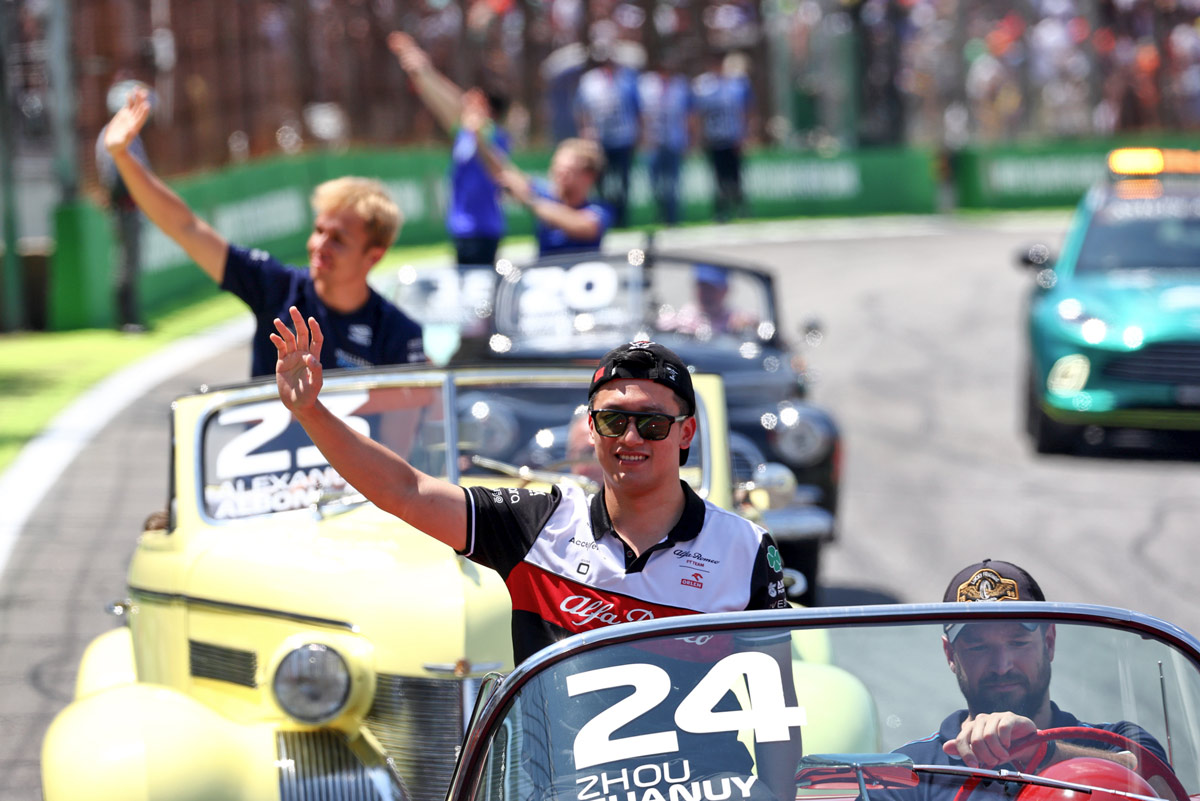 Zhou Guanyu on the drivers parade during the Brazilian Grand Prix, Nov 13, 2022. PA Images/VCG