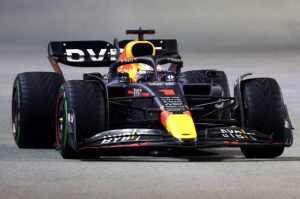 Max Verstappen racing under the lights in Singapore