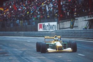 Michael Schumacher's first career win in 1992 for Benetton came at the circuit where made his debut just a year before (Image Credit: @1990sF1 on Twitter)