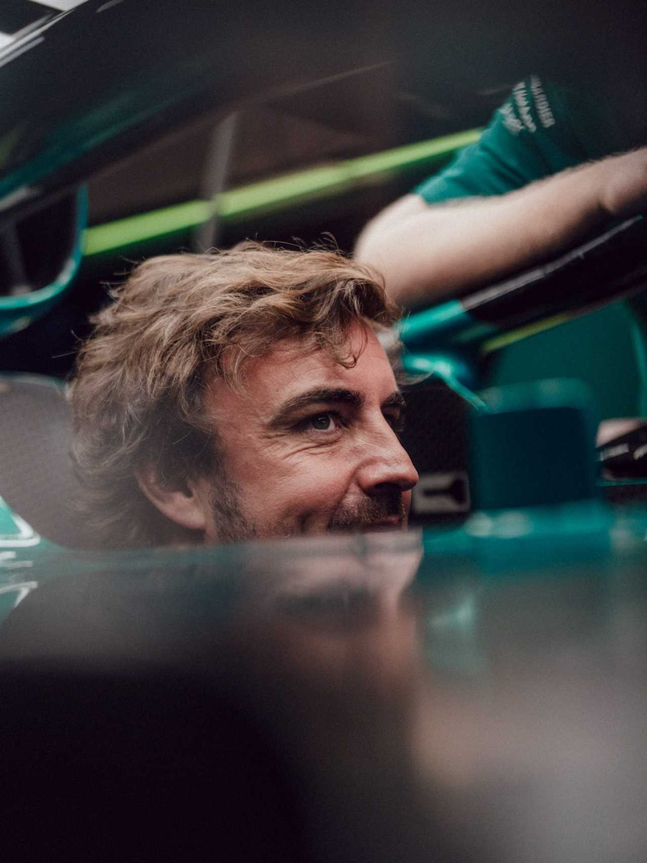 Fernando Alonso in the Aston Martin Formula 1 car.