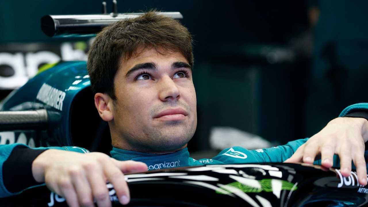 Aston Martin's Lance Stroll in the cockpit.