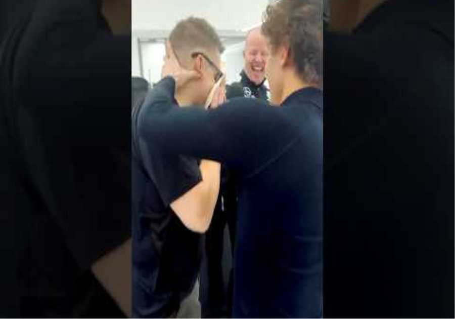 Kimi Antonelli hits Bono with cream to the face on his birthday 😆