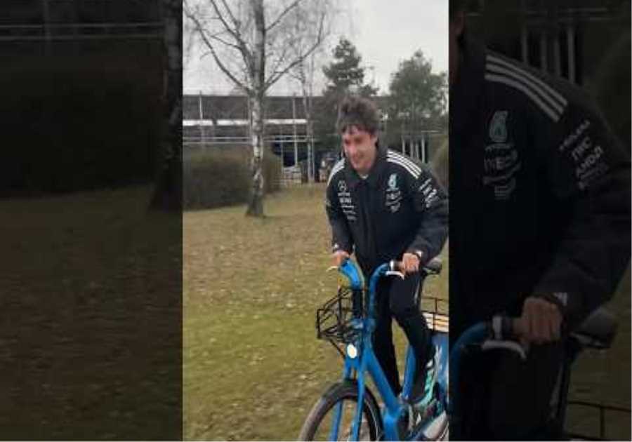 Kimi Antonelli racing on a bicycle 🚲 #Mercedes #F1 #KimiAntonelli #GeorgeRussell