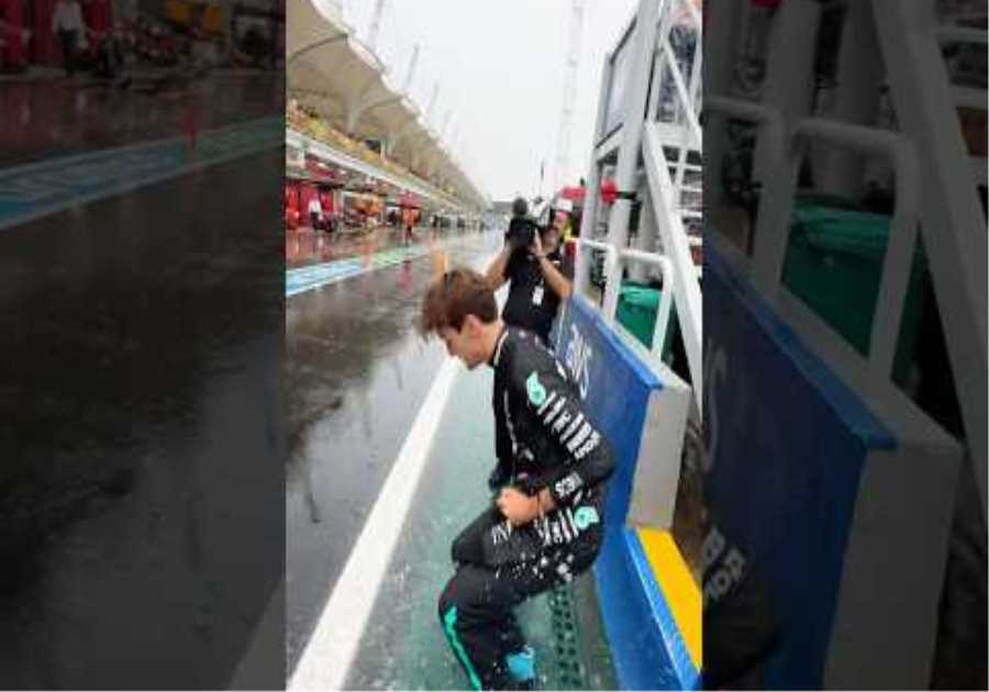 George just couldn’t help splashing in the puddles 🌧️😁 #f1 #formula1 #mercedesamgf1
