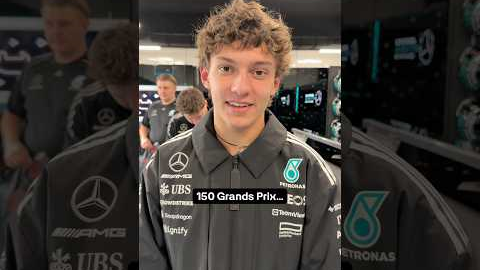 Kimi wanted to send George a message for his 150 Grands Prix! #mercedesf1 #f1 #kimiantonelli