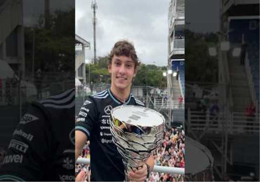 Kimi Antonelli celebrates P2 in Brasil! 💚💛 #f1 #mercedesf1 #kimiantonelli
