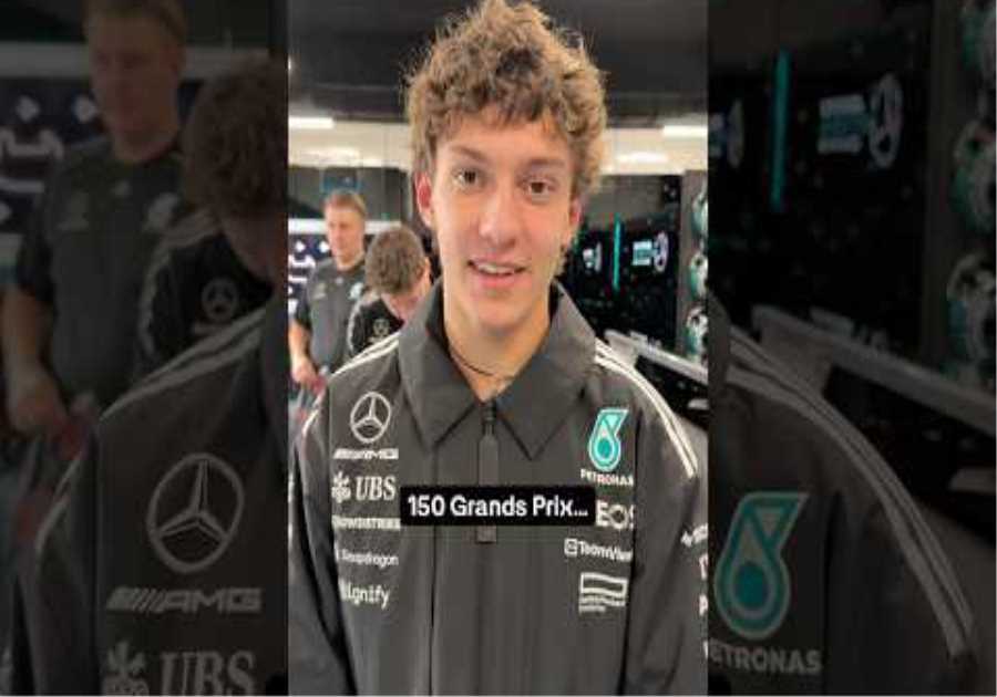 Kimi wanted to send George a message for his 150 Grands Prix! #mercedesf1 #f1 #kimiantonelli