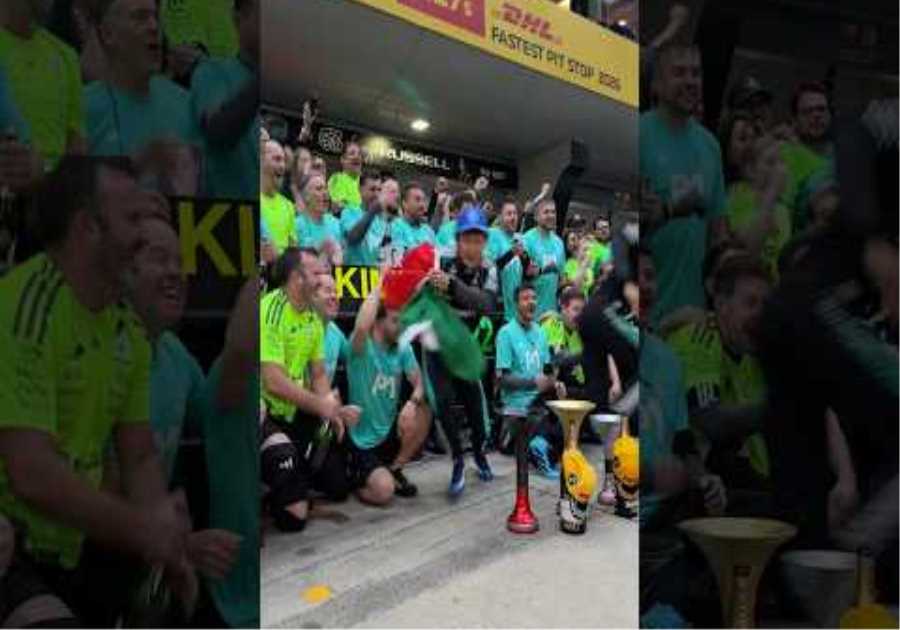 Kimi gets chased around the pit lane 😂  #f1 #formula1 #mercedesf1