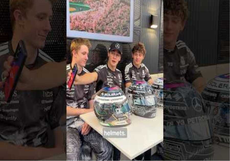 George, Kimi and Fred unbox their special Japanese GP helmets 🐺 #f1 #formula1 #mercedesf1