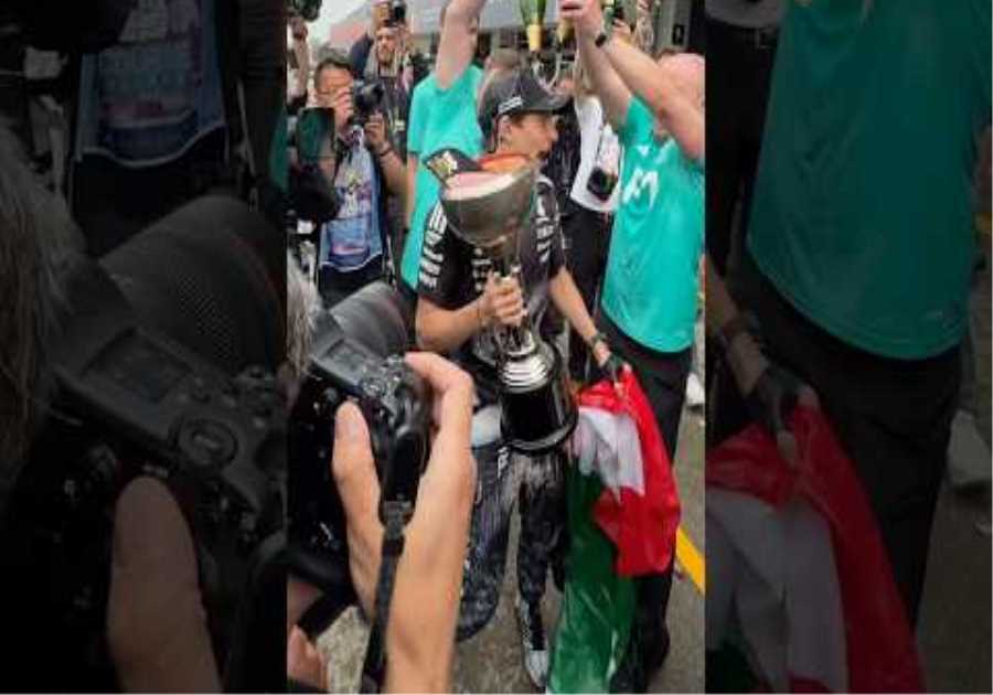 Kimi couldn’t escape the champagne 😆 #MercedesAMGF1 #KimiAntonelli #Champagne