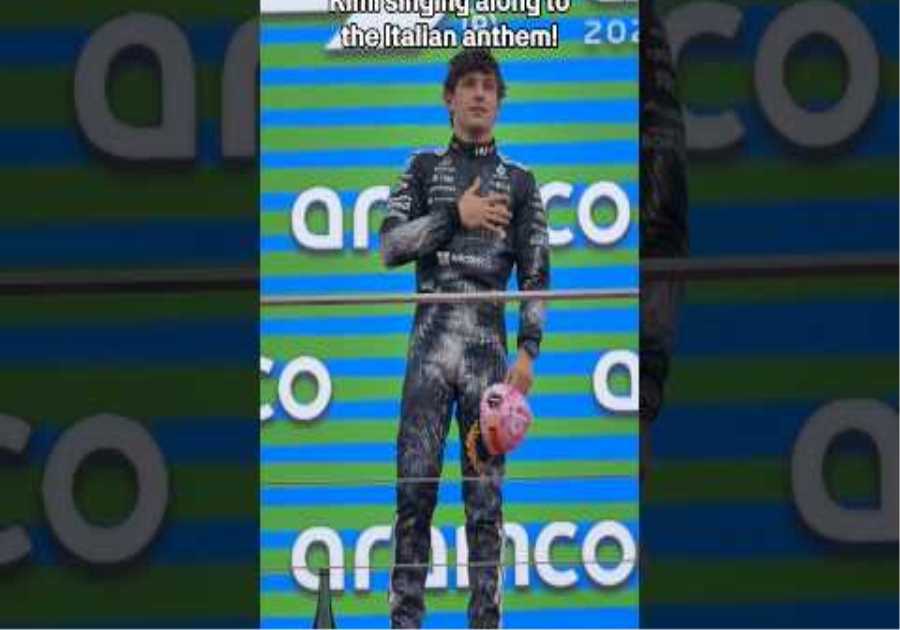 Kimi singing along to the Italian national anthem #KimiAntonelli #MercedesAMGF1 #F1