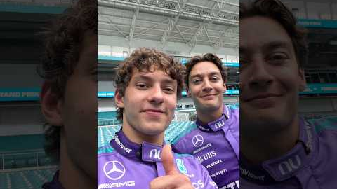 Purple looks good on us 💜 #f1 #georgerussell #kimiantonelli