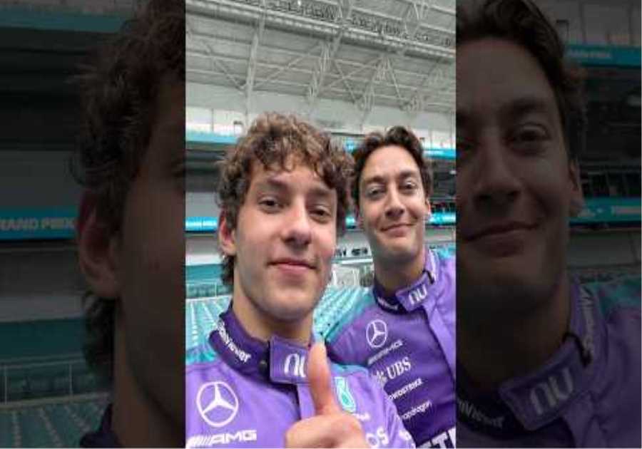 Purple looks good on us 💜 #f1 #georgerussell #kimiantonelli
