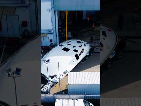 At the Ferrari Hypersail shipyard, the coachroof is ready to join the rest of the boat.