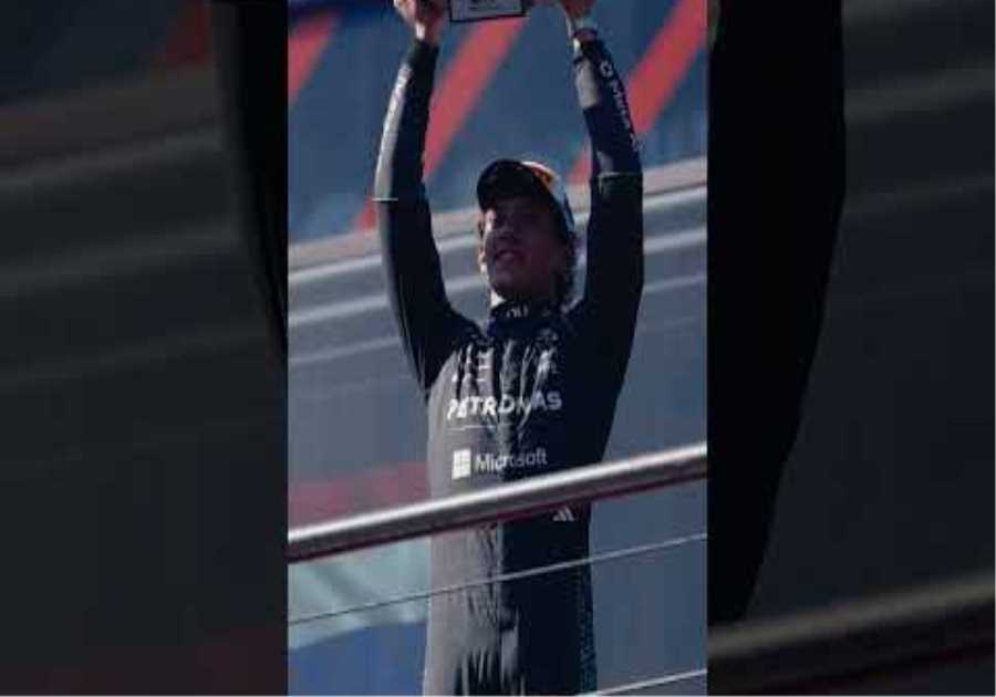 Soaking in a first victory in Spain 😍 #f1 #mercedesf1 #kimiantonelli