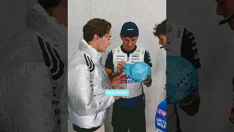 Albono tries on George’s sparkly cap 🩵✨😆 #f1shorts #mercedes #f1 #georgerussell
