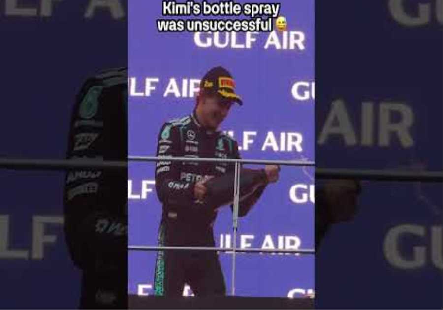 You’d think he’d have gotten the hang of this by now! 🏆🍾  #f1 #mercedesf1#kimiantonelli